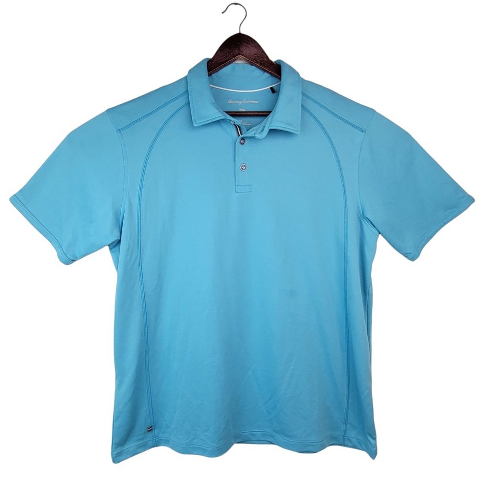 Tommy Bahama Turquoise Blue Polo Shirt Short Sleeve Knit Business Casual Preppy